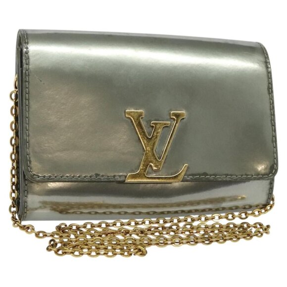 LOUIS VUITTON Vernis Pochette Louise PM Clutch Bag Silver LV Auth - Picture 2 of 16